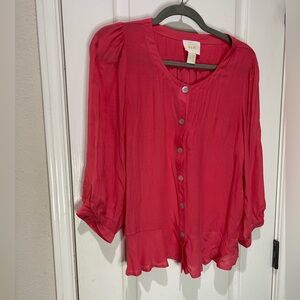 Maeve Vibrant Red Button-Down Blouse